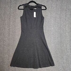 Loft Ann Taylor Women's Fit And Flare‎ Dress Size 0 Heathered Gray Buttons Zip